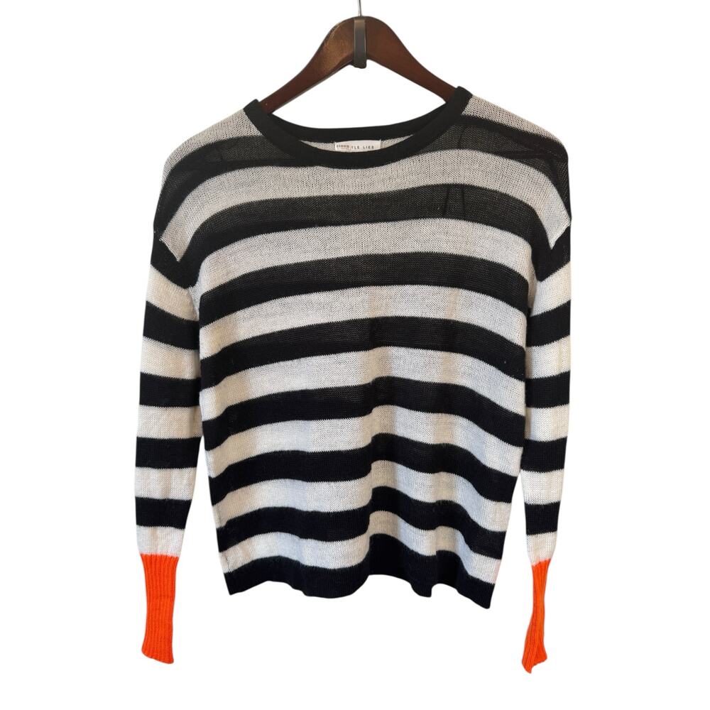 ANTHROPOLOGIE Little Lies Stripe Contrast Sweater Nuuly Sz Med/Large Wool Blend - Picture 2 of 8